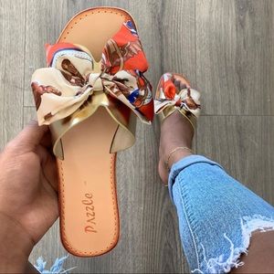 Gold satin bow sandal